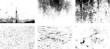 Siyah beyaz grunge seti. Tehlike örtüsü dokusu. Soyut yüzey tozu ve kaba duvar arkaplanı kavramı. Sıkıntı illüstrasyonu, grunge etkisi yaratmak için basitçe nesnenin üzerine yerleştirilir. Vektör EPS10.