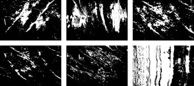 Siyah beyaz grunge seti. Tehlike örtüsü dokusu. Yüzey tozu ve kaba duvar arkası konsepti. Sıkıntı illüstrasyonu, grunge etkisi yaratmak için basitçe nesnenin üzerine yerleştirilir. Vektör EPS10.