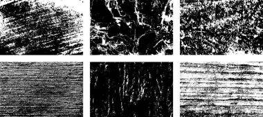 Siyah beyaz grunge seti. Tehlike örtüsü dokusu. Yüzey tozu ve kaba duvar arkası konsepti. Sıkıntı illüstrasyonu, grunge etkisi yaratmak için basitçe nesnenin üzerine yerleştirilir. Vektör EPS10.