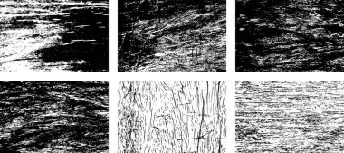 Siyah beyaz grunge seti. Tehlike örtüsü dokusu. Yüzey tozu ve kaba duvar arkası konsepti. Sıkıntı illüstrasyonu, grunge etkisi yaratmak için basitçe nesnenin üzerine yerleştirilir. Vektör EPS10.