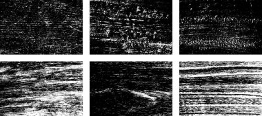 Siyah beyaz grunge seti. Tehlike örtüsü dokusu. Yüzey tozu ve kaba duvar arkası konsepti. Sıkıntı illüstrasyonu, grunge etkisi yaratmak için basitçe nesnenin üzerine yerleştirilir. Vektör EPS10.