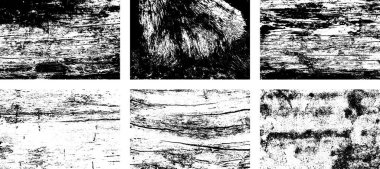 Siyah beyaz grunge seti. Tehlike örtüsü dokusu. Yüzey tozu ve kaba duvar arkası konsepti. Sıkıntı illüstrasyonu, grunge etkisi yaratmak için basitçe nesnenin üzerine yerleştirilir. Vektör EPS10.