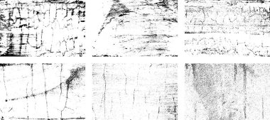 Siyah beyaz grunge seti. Tehlike örtüsü dokusu. Yüzey tozu ve kaba duvar arkası konsepti. Sıkıntı illüstrasyonu, grunge etkisi yaratmak için basitçe nesnenin üzerine yerleştirilir. Vektör EPS10.