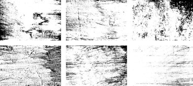 Siyah beyaz grunge seti. Tehlike örtüsü dokusu. Yüzey tozu ve kaba duvar arkası konsepti. Sıkıntı illüstrasyonu, grunge etkisi yaratmak için basitçe nesnenin üzerine yerleştirilir. Vektör EPS10.