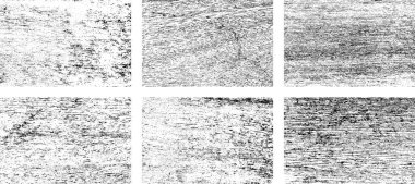 Siyah beyaz grunge seti. Tehlike örtüsü dokusu. Yüzey tozu ve kaba duvar arkası konsepti. Sıkıntı illüstrasyonu, grunge etkisi yaratmak için basitçe nesnenin üzerine yerleştirilir. Vektör EPS10.