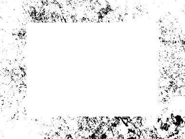 Grunge çerçeve ve sınır. Siyah beyaz grunge. Tehlike örtüsü dokusu. Toz ve kirli duvar arkaplanı. Sıkıntı illüstrasyonu, grunge etkisi yaratmak için basitçe nesnenin üzerine yerleştirilir. Vektör EPS10.