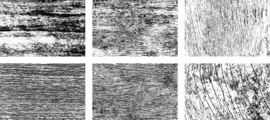 Siyah beyaz grunge seti. Tehlike örtüsü dokusu. Yüzey tozu ve kaba duvar arkası konsepti. Sıkıntı illüstrasyonu, grunge etkisi yaratmak için basitçe nesnenin üzerine yerleştirilir. Vektör EPS10.