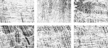 Siyah beyaz grunge seti. Tehlike örtüsü dokusu. Yüzey tozu ve kaba duvar arkası konsepti. Sıkıntı illüstrasyonu, grunge etkisi yaratmak için basitçe nesnenin üzerine yerleştirilir. Vektör EPS10.