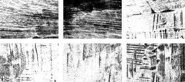 Siyah beyaz grunge seti. Tehlike örtüsü dokusu. Yüzey tozu ve kaba duvar arkası konsepti. Sıkıntı illüstrasyonu, grunge etkisi yaratmak için basitçe nesnenin üzerine yerleştirilir. Vektör EPS10.