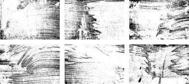 Siyah beyaz grunge seti. Tehlike örtüsü dokusu. Yüzey tozu ve kaba duvar arkası konsepti. Sıkıntı illüstrasyonu, grunge etkisi yaratmak için basitçe nesnenin üzerine yerleştirilir. Vektör EPS10.