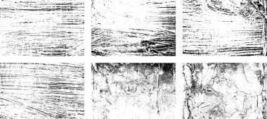 Siyah beyaz grunge seti. Tehlike örtüsü dokusu. Yüzey tozu ve kaba duvar arkası konsepti. Sıkıntı illüstrasyonu, grunge etkisi yaratmak için basitçe nesnenin üzerine yerleştirilir. Vektör EPS10.