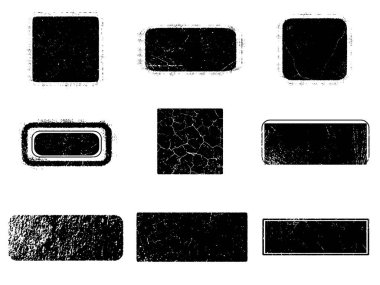 Siyah beyaz grunge seti. Tehlike örtüsü dokusu. Yüzey tozu ve kaba duvar arkası konsepti. Sıkıntı illüstrasyonu, grunge etkisi yaratmak için basitçe nesnenin üzerine yerleştirilir. Vektör EPS10.