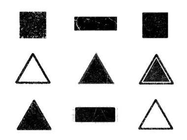 Siyah beyaz grunge seti. Tehlike örtüsü dokusu. Yüzey tozu ve kaba duvar arkası konsepti. Sıkıntı illüstrasyonu, grunge etkisi yaratmak için basitçe nesnenin üzerine yerleştirilir. Vektör EPS10.