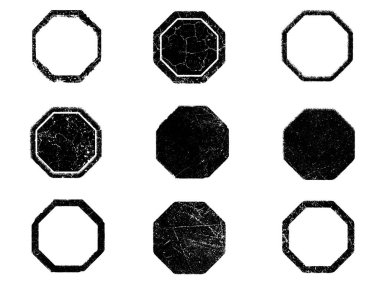 Siyah beyaz grunge seti. Tehlike örtüsü dokusu. Yüzey tozu ve kaba duvar arkası konsepti. Sıkıntı illüstrasyonu, grunge etkisi yaratmak için basitçe nesnenin üzerine yerleştirilir. Vektör EPS10.