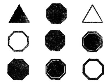 Siyah beyaz grunge seti. Tehlike örtüsü dokusu. Yüzey tozu ve kaba duvar arkası konsepti. Sıkıntı illüstrasyonu, grunge etkisi yaratmak için basitçe nesnenin üzerine yerleştirilir. Vektör EPS10.