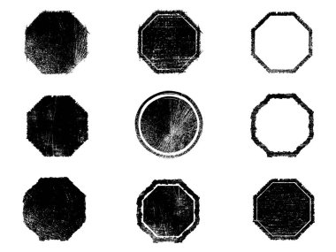 Siyah beyaz grunge seti. Tehlike örtüsü dokusu. Yüzey tozu ve kaba duvar arkası konsepti. Sıkıntı illüstrasyonu, grunge etkisi yaratmak için basitçe nesnenin üzerine yerleştirilir. Vektör EPS10.
