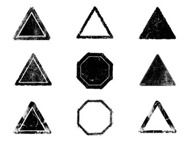Siyah beyaz grunge seti. Tehlike örtüsü dokusu. Yüzey tozu ve kaba duvar arkası konsepti. Sıkıntı illüstrasyonu, grunge etkisi yaratmak için basitçe nesnenin üzerine yerleştirilir. Vektör EPS10.