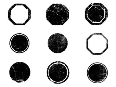 Siyah beyaz grunge seti. Tehlike örtüsü dokusu. Yüzey tozu ve kaba duvar arkası konsepti. Sıkıntı illüstrasyonu, grunge etkisi yaratmak için basitçe nesnenin üzerine yerleştirilir. Vektör EPS10.