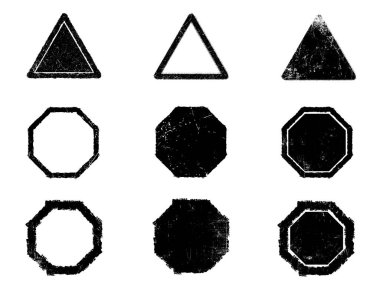 Siyah beyaz grunge seti. Tehlike örtüsü dokusu. Yüzey tozu ve kaba duvar arkası konsepti. Sıkıntı illüstrasyonu, grunge etkisi yaratmak için basitçe nesnenin üzerine yerleştirilir. Vektör EPS10.