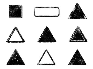 Siyah beyaz grunge seti. Tehlike örtüsü dokusu. Yüzey tozu ve kaba duvar arkası konsepti. Sıkıntı illüstrasyonu, grunge etkisi yaratmak için basitçe nesnenin üzerine yerleştirilir. Vektör EPS10.
