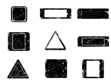 Siyah beyaz grunge seti. Tehlike örtüsü dokusu. Yüzey tozu ve kaba duvar arkası konsepti. Sıkıntı illüstrasyonu, grunge etkisi yaratmak için basitçe nesnenin üzerine yerleştirilir. Vektör EPS10.