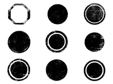 Siyah beyaz grunge seti. Tehlike örtüsü dokusu. Yüzey tozu ve kaba duvar arkası konsepti. Sıkıntı illüstrasyonu, grunge etkisi yaratmak için basitçe nesnenin üzerine yerleştirilir. Vektör EPS10.
