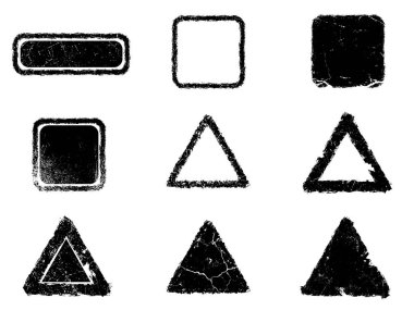 Siyah beyaz grunge seti. Tehlike örtüsü dokusu. Yüzey tozu ve kaba duvar arkası konsepti. Sıkıntı illüstrasyonu, grunge etkisi yaratmak için basitçe nesnenin üzerine yerleştirilir. Vektör EPS10.
