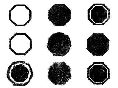 Siyah beyaz grunge seti. Tehlike örtüsü dokusu. Yüzey tozu ve kaba duvar arkası konsepti. Sıkıntı illüstrasyonu, grunge etkisi yaratmak için basitçe nesnenin üzerine yerleştirilir. Vektör EPS10.