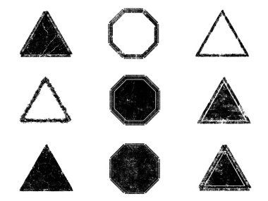 Siyah beyaz grunge seti. Tehlike örtüsü dokusu. Yüzey tozu ve kaba duvar arkası konsepti. Sıkıntı illüstrasyonu, grunge etkisi yaratmak için basitçe nesnenin üzerine yerleştirilir. Vektör EPS10.