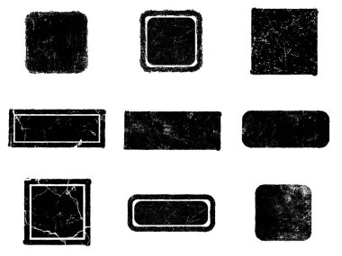 Siyah beyaz grunge seti. Tehlike örtüsü dokusu. Yüzey tozu ve kaba duvar arkası konsepti. Sıkıntı illüstrasyonu, grunge etkisi yaratmak için basitçe nesnenin üzerine yerleştirilir. Vektör EPS10.