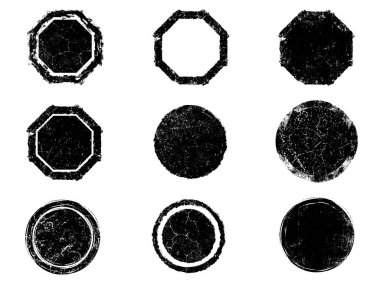 Siyah beyaz grunge seti. Tehlike örtüsü dokusu. Yüzey tozu ve kaba duvar arkası konsepti. Sıkıntı illüstrasyonu, grunge etkisi yaratmak için basitçe nesnenin üzerine yerleştirilir. Vektör EPS10.