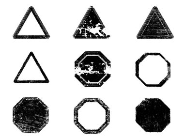 Siyah beyaz grunge seti. Tehlike örtüsü dokusu. Yüzey tozu ve kaba duvar arkası konsepti. Sıkıntı illüstrasyonu, grunge etkisi yaratmak için basitçe nesnenin üzerine yerleştirilir. Vektör EPS10.