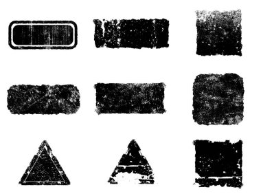Siyah beyaz grunge seti. Tehlike örtüsü dokusu. Yüzey tozu ve kaba duvar arkası konsepti. Sıkıntı illüstrasyonu, grunge etkisi yaratmak için basitçe nesnenin üzerine yerleştirilir. Vektör EPS10.