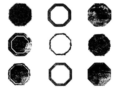 Siyah beyaz grunge seti. Tehlike örtüsü dokusu. Yüzey tozu ve kaba duvar arkası konsepti. Sıkıntı illüstrasyonu, grunge etkisi yaratmak için basitçe nesnenin üzerine yerleştirilir. Vektör EPS10.