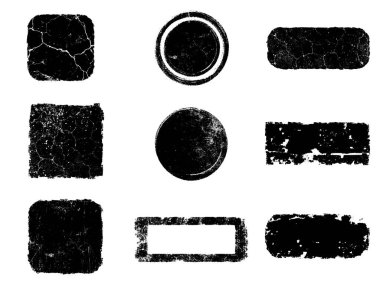 Siyah beyaz grunge seti. Tehlike örtüsü dokusu. Yüzey tozu ve kaba duvar arkası konsepti. Sıkıntı illüstrasyonu, grunge etkisi yaratmak için basitçe nesnenin üzerine yerleştirilir. Vektör EPS10.