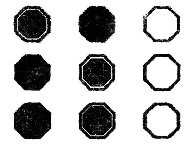 Siyah beyaz grunge seti. Tehlike örtüsü dokusu. Yüzey tozu ve kaba duvar arkası konsepti. Sıkıntı illüstrasyonu, grunge etkisi yaratmak için basitçe nesnenin üzerine yerleştirilir. Vektör EPS10.
