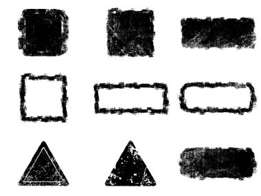 Siyah beyaz grunge seti. Tehlike örtüsü dokusu. Yüzey tozu ve kaba duvar arkası konsepti. Sıkıntı illüstrasyonu, grunge etkisi yaratmak için basitçe nesnenin üzerine yerleştirilir. Vektör EPS10.