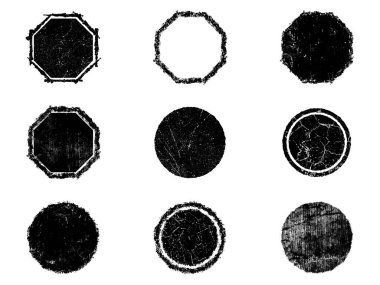 Siyah beyaz grunge seti. Tehlike örtüsü dokusu. Yüzey tozu ve kaba duvar arkası konsepti. Sıkıntı illüstrasyonu, grunge etkisi yaratmak için basitçe nesnenin üzerine yerleştirilir. Vektör EPS10.