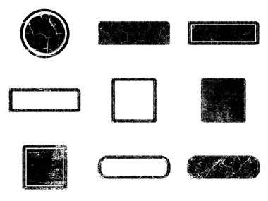 Siyah beyaz grunge seti. Tehlike örtüsü dokusu. Yüzey tozu ve kaba duvar arkası konsepti. Sıkıntı illüstrasyonu, grunge etkisi yaratmak için basitçe nesnenin üzerine yerleştirilir. Vektör EPS10.