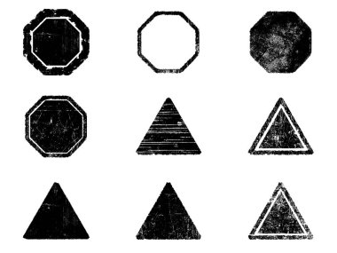 Siyah beyaz grunge seti. Tehlike örtüsü dokusu. Yüzey tozu ve kaba duvar arkası konsepti. Sıkıntı illüstrasyonu, grunge etkisi yaratmak için basitçe nesnenin üzerine yerleştirilir. Vektör EPS10.