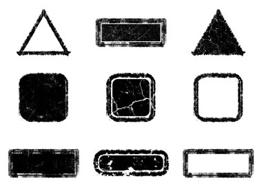 Siyah beyaz grunge seti. Tehlike örtüsü dokusu. Yüzey tozu ve kaba duvar arkası konsepti. Sıkıntı illüstrasyonu, grunge etkisi yaratmak için basitçe nesnenin üzerine yerleştirilir. Vektör EPS10.