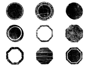 Siyah beyaz grunge seti. Tehlike örtüsü dokusu. Yüzey tozu ve kaba duvar arkası konsepti. Sıkıntı illüstrasyonu, grunge etkisi yaratmak için basitçe nesnenin üzerine yerleştirilir. Vektör EPS10.