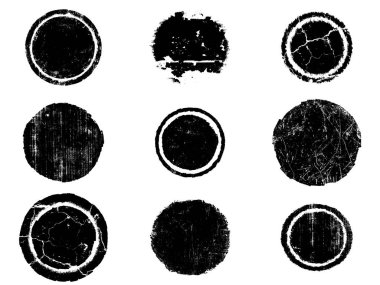 Siyah beyaz grunge seti. Tehlike örtüsü dokusu. Yüzey tozu ve kaba duvar arkası konsepti. Sıkıntı illüstrasyonu, grunge etkisi yaratmak için basitçe nesnenin üzerine yerleştirilir. Vektör EPS10.