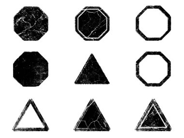 Siyah beyaz grunge seti. Tehlike örtüsü dokusu. Yüzey tozu ve kaba duvar arkası konsepti. Sıkıntı illüstrasyonu, grunge etkisi yaratmak için basitçe nesnenin üzerine yerleştirilir. Vektör EPS10.