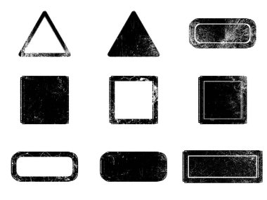 Siyah beyaz grunge seti. Tehlike örtüsü dokusu. Yüzey tozu ve kaba duvar arkası konsepti. Sıkıntı illüstrasyonu, grunge etkisi yaratmak için basitçe nesnenin üzerine yerleştirilir. Vektör EPS10.