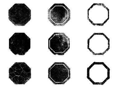 Siyah beyaz grunge seti. Tehlike örtüsü dokusu. Yüzey tozu ve kaba duvar arkası konsepti. Sıkıntı illüstrasyonu, grunge etkisi yaratmak için basitçe nesnenin üzerine yerleştirilir. Vektör EPS10.