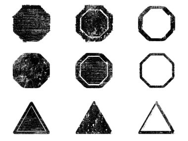 Siyah beyaz grunge seti. Tehlike örtüsü dokusu. Yüzey tozu ve kaba duvar arkası konsepti. Sıkıntı illüstrasyonu, grunge etkisi yaratmak için basitçe nesnenin üzerine yerleştirilir. Vektör EPS10.