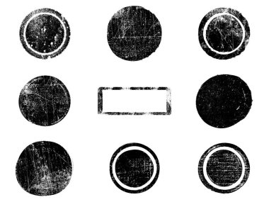 Siyah beyaz grunge seti. Tehlike örtüsü dokusu. Yüzey tozu ve kaba duvar arkası konsepti. Sıkıntı illüstrasyonu, grunge etkisi yaratmak için basitçe nesnenin üzerine yerleştirilir. Vektör EPS10.