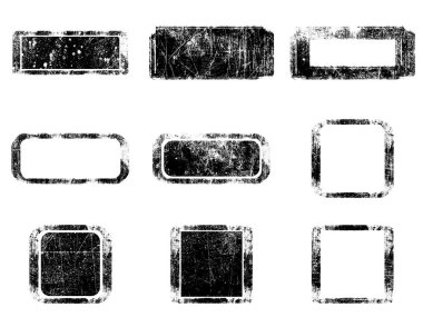 Siyah beyaz grunge seti. Tehlike örtüsü dokusu. Yüzey tozu ve kaba duvar arkası konsepti. Sıkıntı illüstrasyonu, grunge etkisi yaratmak için basitçe nesnenin üzerine yerleştirilir. Vektör EPS10.
