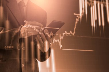 Finansal yatırım konsepti için uygun borsa veya önx ticaret grafiği ve şamdan grafiği. Ekonomik trendler iş fikri ve tüm sanat tasarımı için arka plan. Soyut finans arkaplanı.